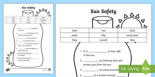 Sun Safety Cloze Worksheet (teacher made)