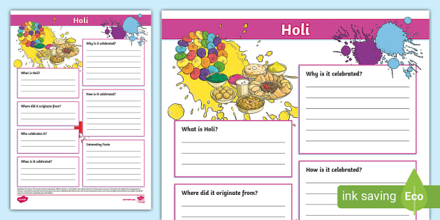 Holi Festival Fact File Template (teacher made) - Twinkl