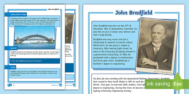 John Bradfield Fact File | Year 5-6 HASS | Teacher-Made