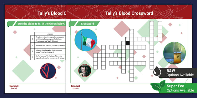 Tally s Blood Crossword (professor feito) Twinkl