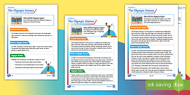 summer olympics reading comprehension primary resources