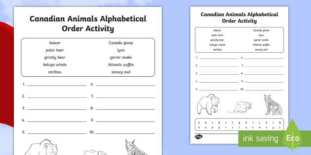 Canadian Animals Alphabetical Order Activity - KS2 Resource
