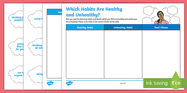 Which Habits Are Healthy And Unhealthy Worksheet