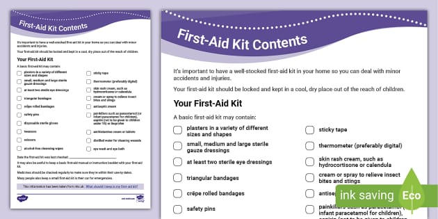 first aid box contents list