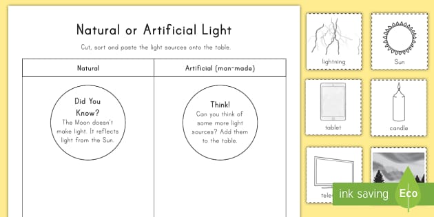 Natural or Artificial Light Worksheet / Activity Sheet