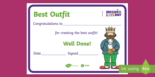 Best Dressed Award Certificate