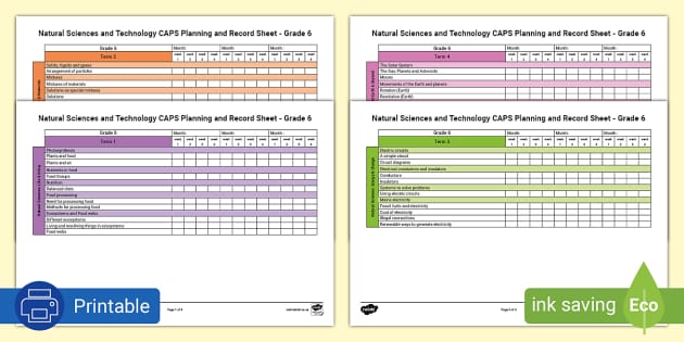 Natural Sciences and Technology CAPS Planning and Record Sheet Grade 6