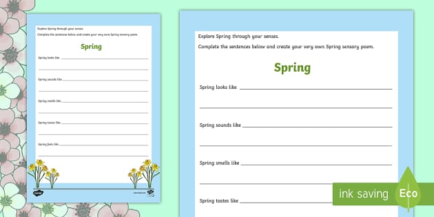 5 Senses Of Spring Worksheet Sensory Poem For Children