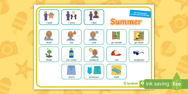 Twinkl Symbols: Summer Communication Mat (teacher made)