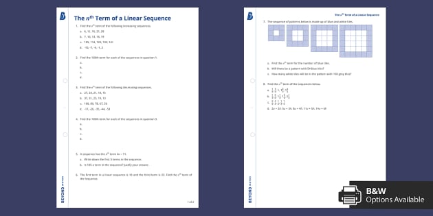 👉 Find the nth Term of a Linear Sequence Worksheet