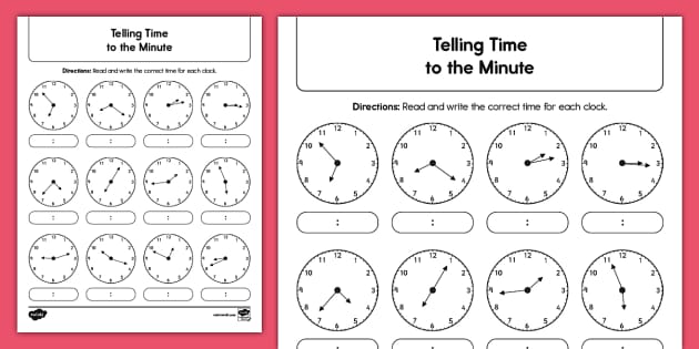 second-grade-telling-time-to-the-minute-activity-sheet