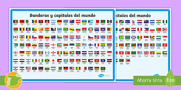 Póster: Banderas del mundo y sus capitales | Twinkl
