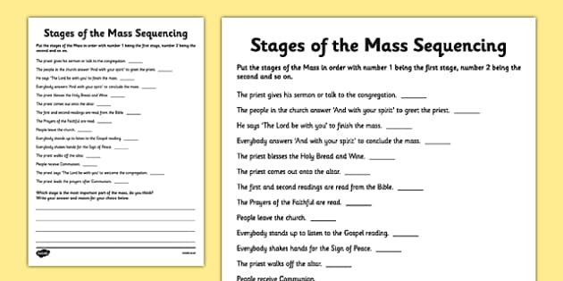 mass stages activity sequencing sheet worksheet catholic order roman reflection resource sequence sign twinkl sacraments roi