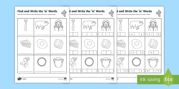 KS1 ie Words: Find and Write Them Differentiated Worksheet