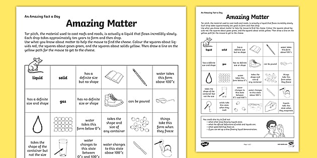 States Of Matter Worksheet Primary Science Resources   T He 276 Amazing Fact A Day Worksheet States Of Matter  Ver 2 