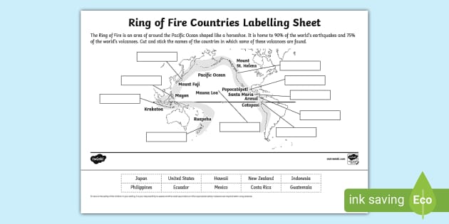 Ring of Fire Countries Labelling Sheet - KS2 - Geography