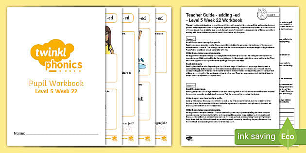Adding -ed Level 5 Week 22 Phonics Workbook – KS1 Resource