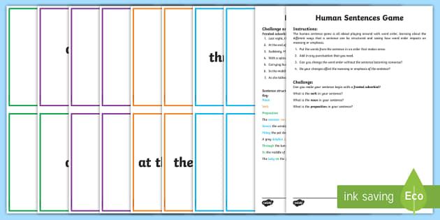 Human Sentences Sentence Building and Ordering Game - Twinkl