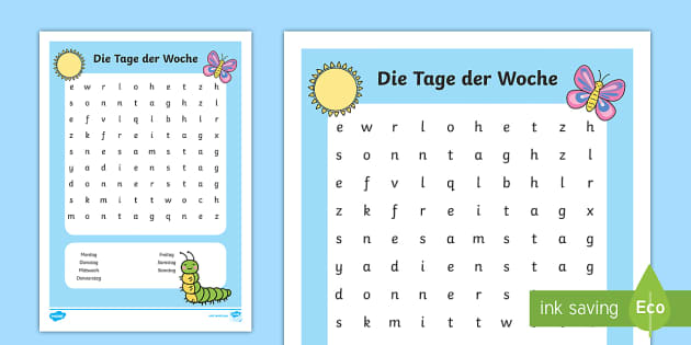 Die e Der Woche Word Search German Teacher Made