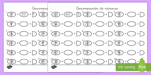 Ficha de actividad: Descomposición de números - Decenas y ...