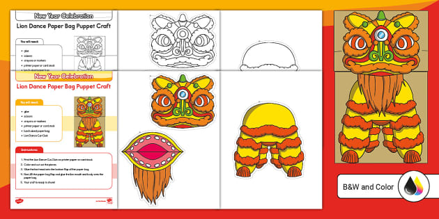 New Year Lion Dance Paper Bag Puppet Craft | Arts & Craft