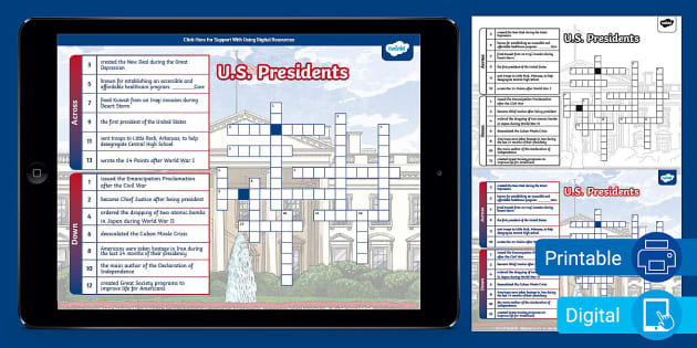U S Presidents Crossword Puzzle for 6th 8th Grade Twinkl