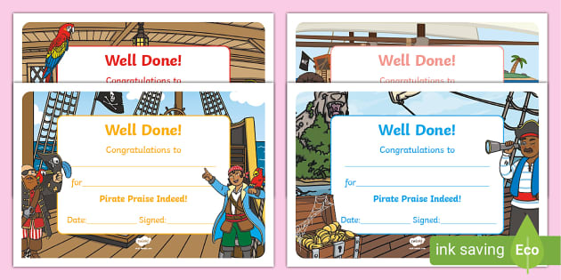 Pirate Well Done Certificates - KS1 (teacher made) - Twinkl