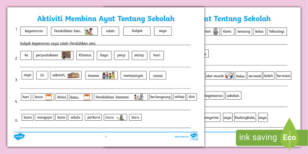 Aktiviti Membina Ayat Tema Sekolah (teacher Made) - Twinkl