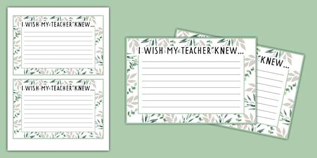 Muted Botanical Themed I Wish My Teacher Knew... Worksheet