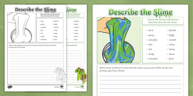 Describe the Slime Worksheet (teacher made) - Twinkl