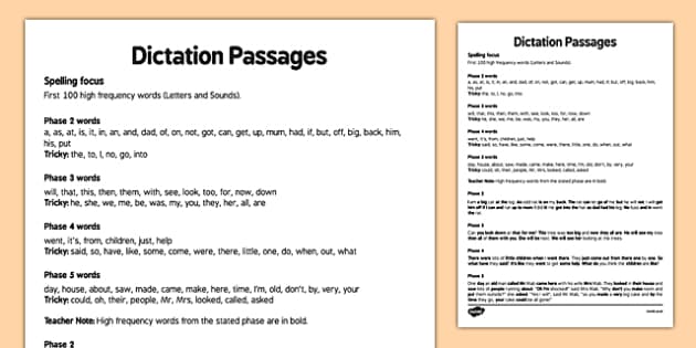 KS1 Dictation Passages 100 High Frequency Words Guide