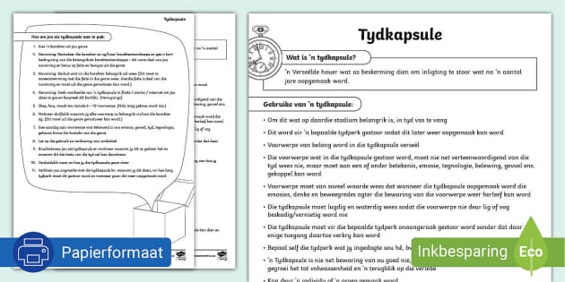 Tydkapsule Afrikaans EAT Graad 9 Projek - Twinkl