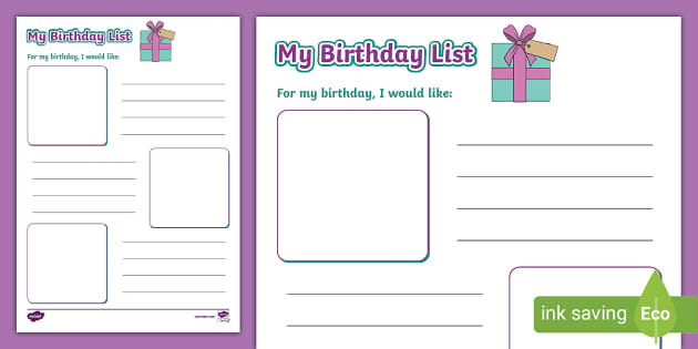 My Birthday List Activity (Teacher-Made) - Twinkl