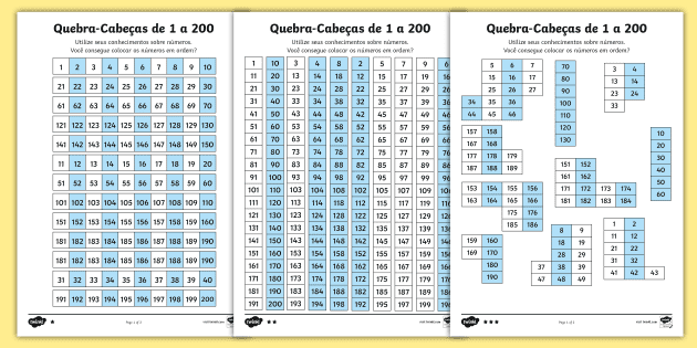 MATEMÁTICA: QUEBRA-CABEÇA SEQUÊNCIA NUMÉRICA