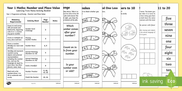 year 1 maths place value and number learning from home activity