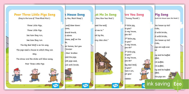 The Three Little Pigs Nursery Rhyme Lyrics Sheets | Twinkl