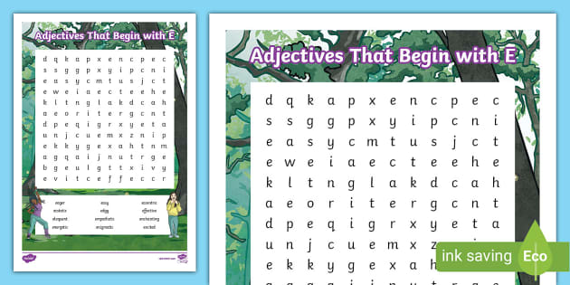 Adjectives That Begin with E Word Search (Teacher-Made)