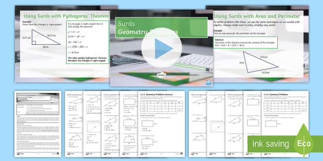 GCSE Maths Surds Lesson 3: Geometry Problems (teacher Made)