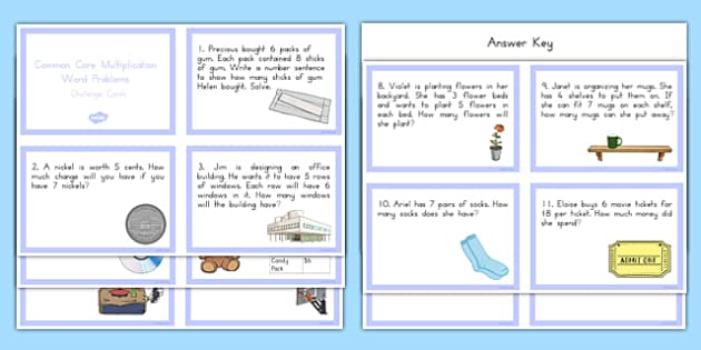 Common Core Multiplication Word Problems Task Cards - Twinkl