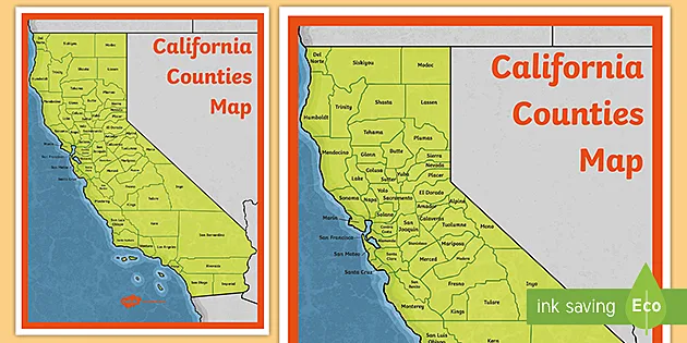 A Map Of California California Counties Map (Teacher Made)