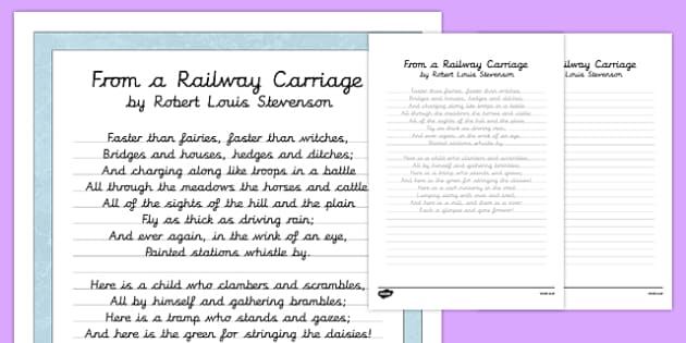 R L Stevenson From a Railway Carriage Poem Handwriting Practice