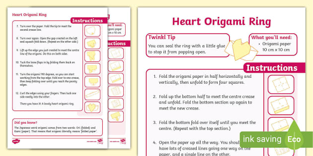 FREE! - Heart Origami Ring Craft (teacher made) - Twinkl
