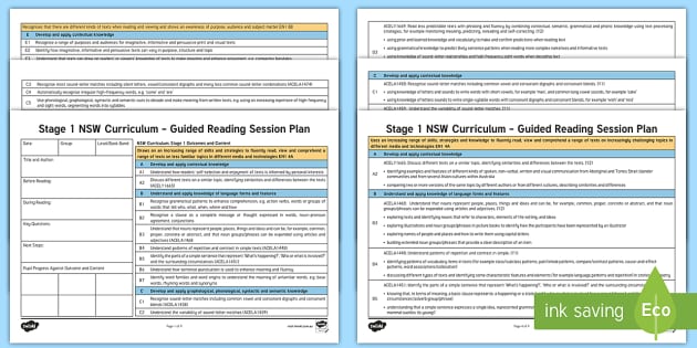 Stage 1 NSW Curriculum Guided Reading Planning Template