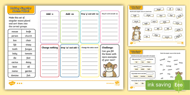 Making Singular Nouns Plural Activity Worksheets - Twinkl