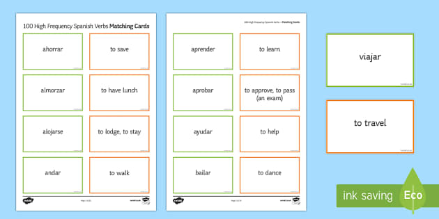 100 High Frequency Verbs Matching Cards