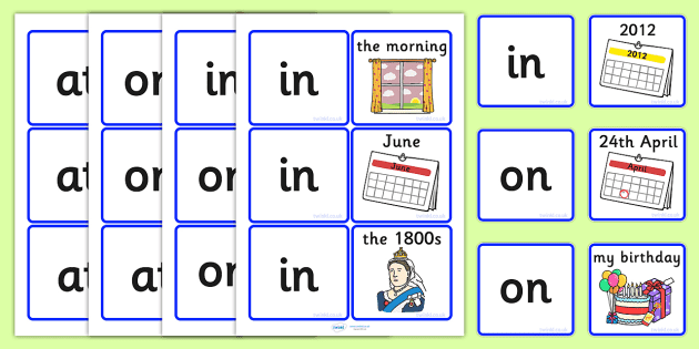Preposition of Time Examples Matching Cards