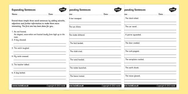 Expanding Sentences Worksheets - expanding sentences, sentences