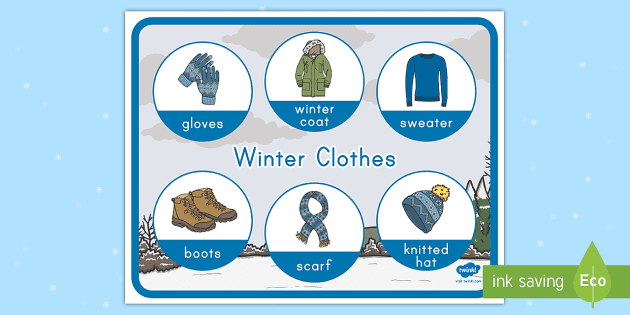 Winter Clothing Poster and 3-Part Card Set, 3 font options