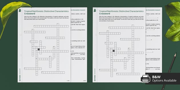 GCSE AQA Tropical Rainforests Crossword (teacher made)