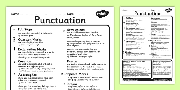 language arts punctuation worksheets printable